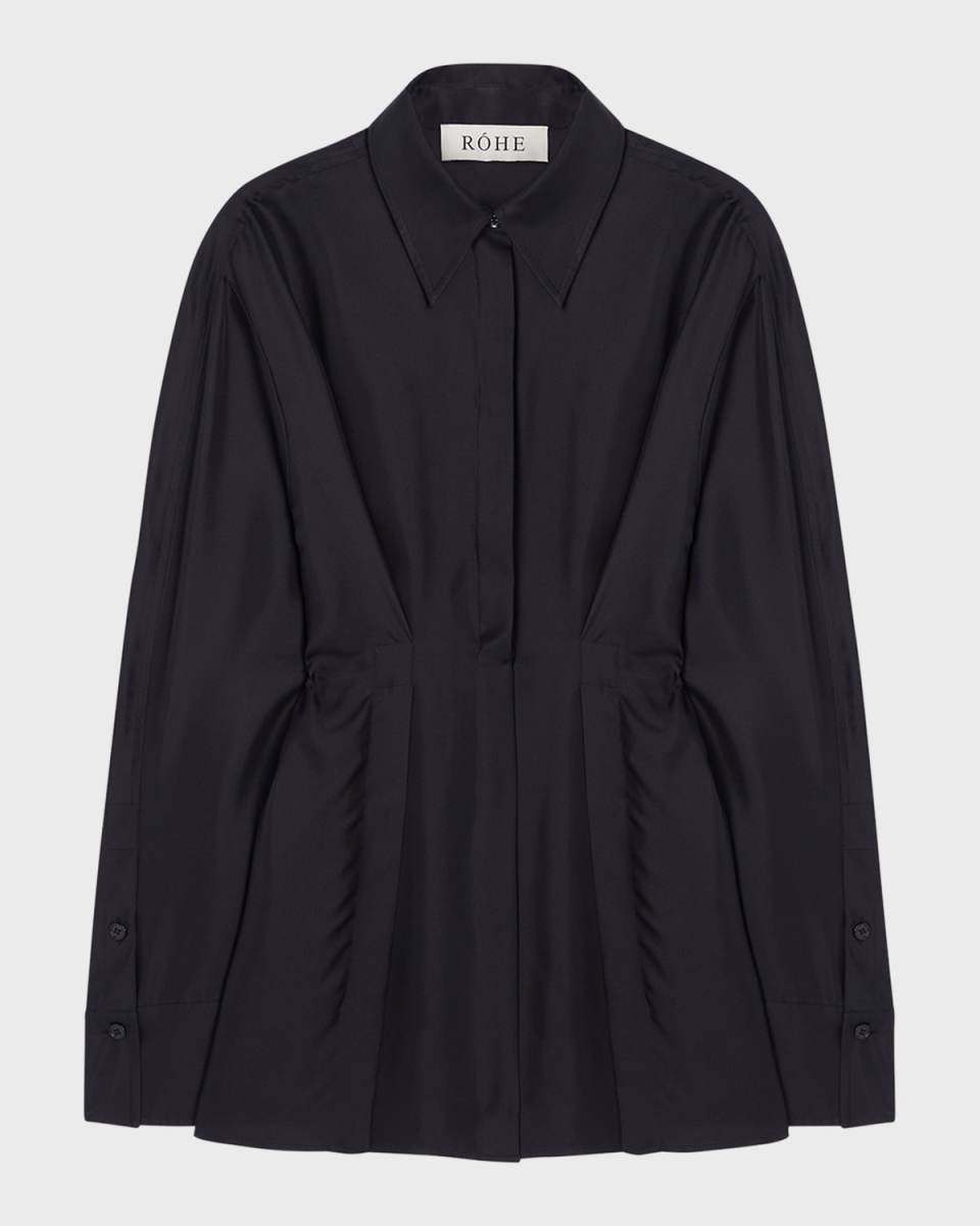 Waisted Long-Sleeve Silk Top